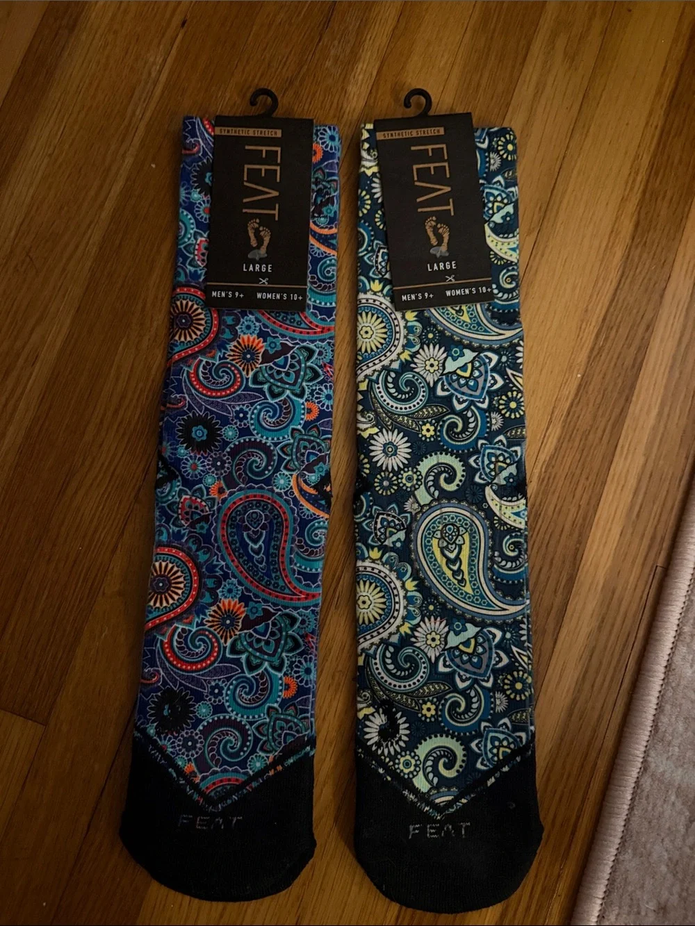 Men's Large Paisley Crew Socks - Blue & Teal 2 pairs
